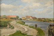 Eugen Ducker Village near canal oil painting on canvas